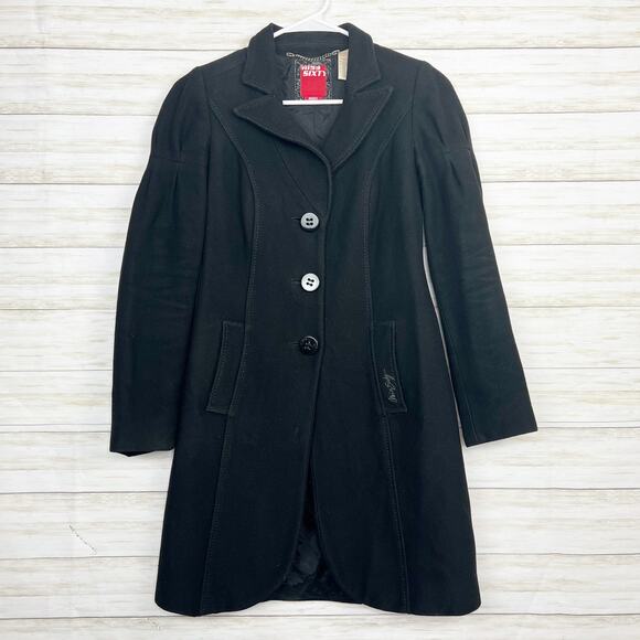 Miss Sixty Wool Blend Button Front Mid-Length Coat Black - Picture 1 of 4